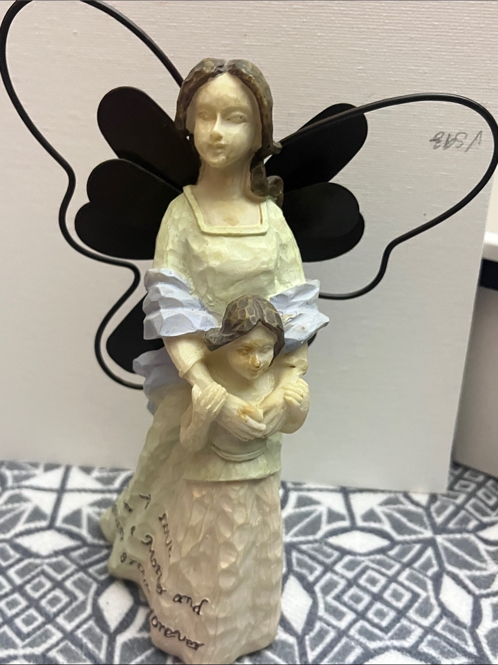 (?) Willow Tree Cream Angel Mother & Child with Metal Wings Mother/Daughter 680
